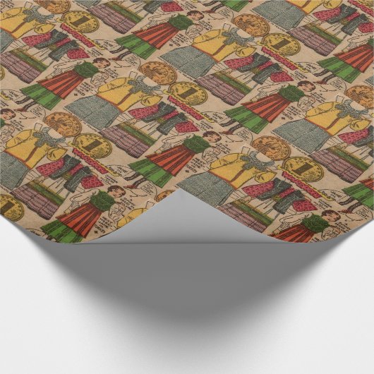 Papierpop uit 1930 Poolse kleding Cadeaupapier (Hoek)