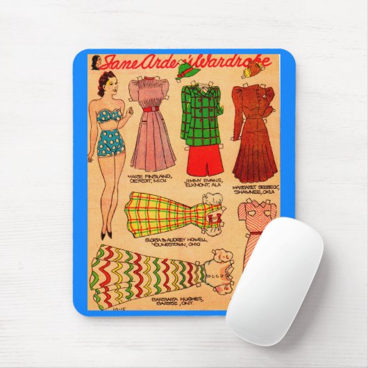 Papierpop van 1930 Jane Arden en zes outfits Muismat (Met muis)