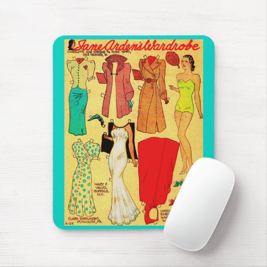 Papierpop van 1930 Jane Arden White gown en nog ve Muismat (Met muis)