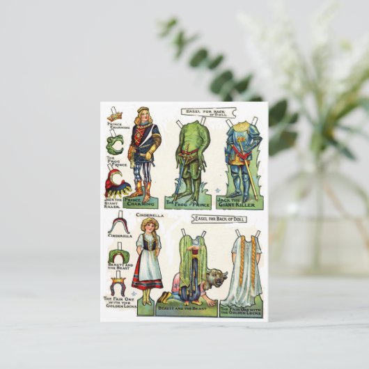 Papierpoppen voor feilpapier briefkaart (Staand voorkant)