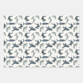papierset met haaienthema | Waterverf haai Inpakpapier Vel