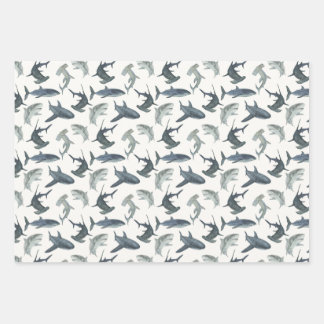 papierset met haaienthema | Waterverf haai Inpakpapier Vel