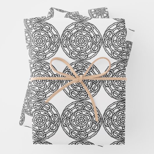 Papierset met zwarte en witte Keltische stijl Inpakpapier Vel (In situ)