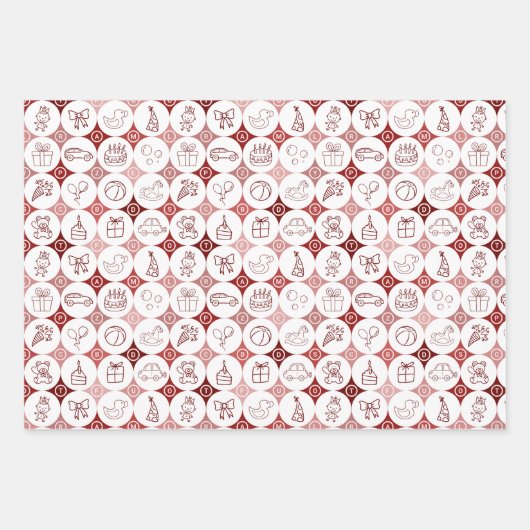 Papierset van 3 vellen met speelgoedtekeningen (Voorkant 2)