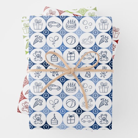 Papierset van 3 vellen met speelgoedtekeningen (In situ)