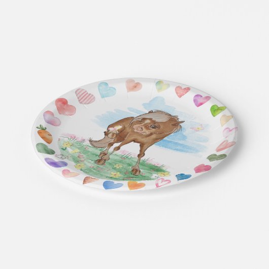 Papierteller mit Pferdebild, Ponymotiv Papieren Bordje (Gekanteld)