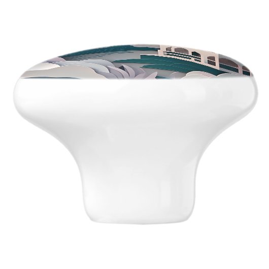 Papieruitsnijder Pavilion Landscape Ceramic Knob. Keramische Knop (Zijkant)