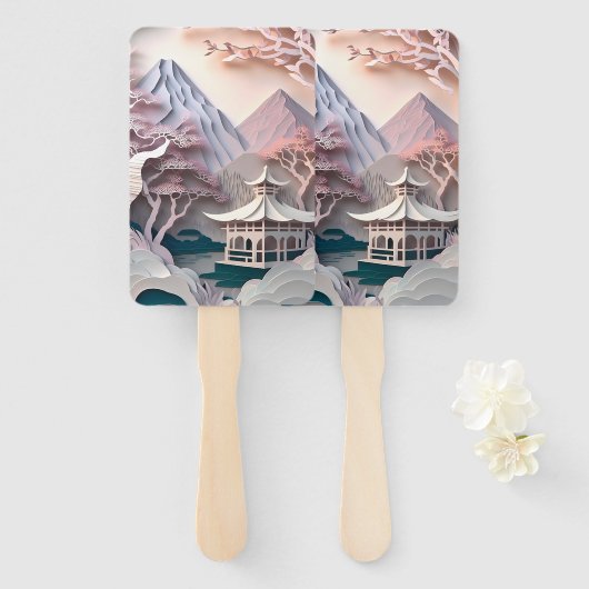 Papieruitsnijder Pavilion Landscape Set van ventil Handwaaier (Voorkant en achterkant)