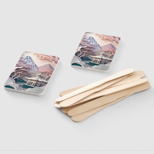 Papieruitsnijder Pavilion Landscape Set van ventil Handwaaier (Niet-gemonteerd)