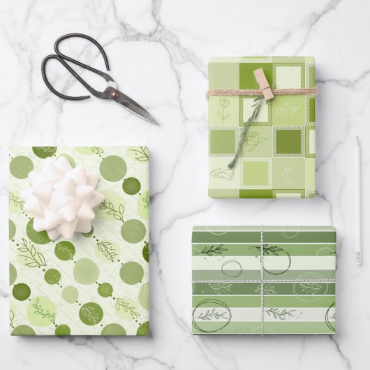 Papierverpakkingsset van 3 vellen in groene kleur (Voorkant)