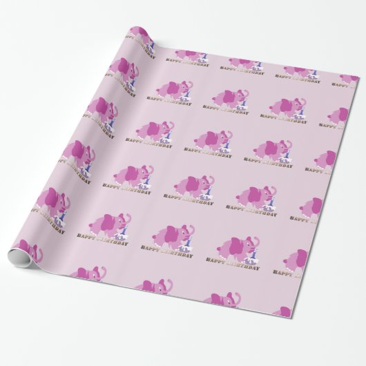 Papierwikkelkoek - Roze olifant cupcake Cadeaupapier (Uitgerold)
