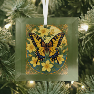 Papilio glaucus Vlinder Met Gele Jasmin Glas Ornament