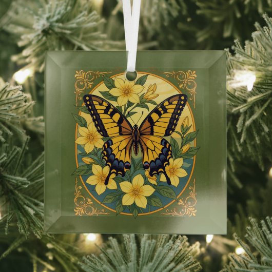 Papilio glaucus Vlinder Met Gele Jasmin Glas Ornament (Insitu)