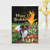 Papillion dog Happy 82 Birthday kaart Age-specifie (Gele Bloem)