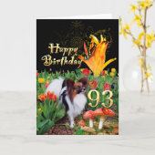 Papillion dog Happy 93 Birthday kaart Age-specifie (Gele Bloem)