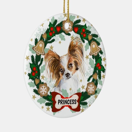 Papillion Dog Kerstmis Cute Dog Cookie Wreath Keramisch Ornament (Rechts)