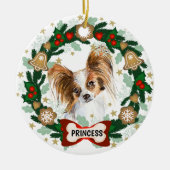 Papillion Dog Kerstmis Cute Dog Cookie Wreath Keramisch Ornament (Voorkant)