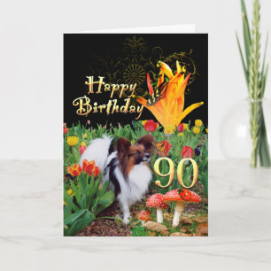 Papillion hond Happy 90 Verjaardagskaart Leeftijds Kaart