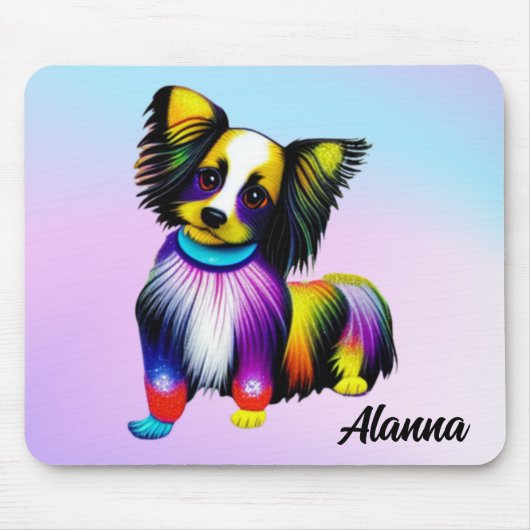 Papillion Pop Art Pastel, gepersonaliseerd Muismat (Voorkant)