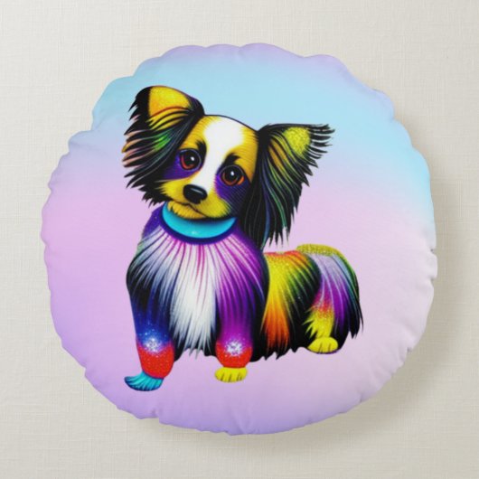 Papillion Pop Art Pastel Rond Kussen (Voorkant)