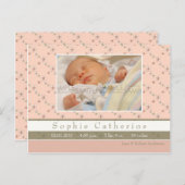 Papillion Roze/Groen · Geboorteaankondiging Aankondigingskaart (Voorkant / Achterkant)