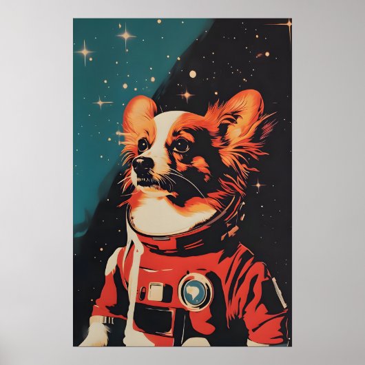 Papillon Astronaut Poster, Papillon Retro Print (Voorkant)