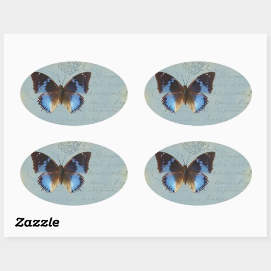 Papillon bleu ovale sticker (Vel)