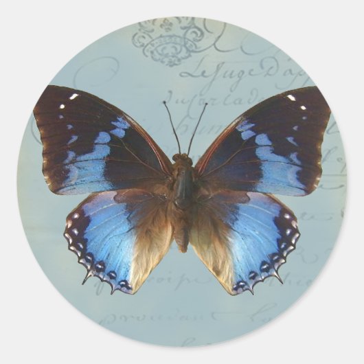 Papillon bleu ronde sticker (Voorkant)