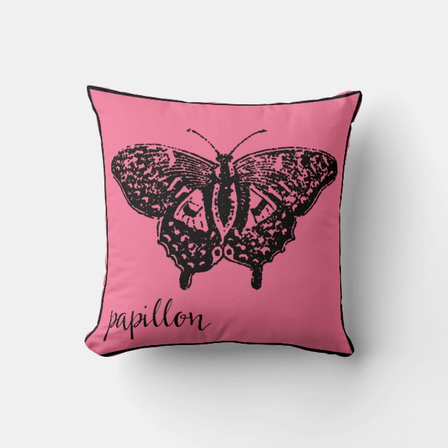 Papillon Butterfly in het Frans Paris Pink Pillow Kussen (Voorkant)