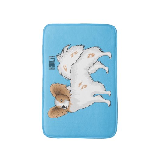 Papillon cartoon illustratie badmat (Voorkant Verticaal)