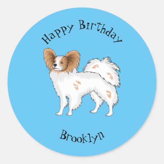 Papillon cartoon illustratie ronde sticker (Voorkant)