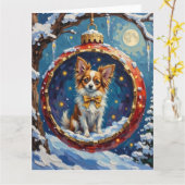 Papillon Christmas Bauble Ornament Holiday Kaart (Gele Bloem)