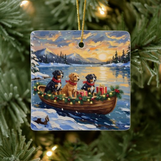 Papillon Christmas Boat Holiday Keramisch Ornament (Boom)