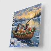 Papillon Christmas Boat Holiday Vierkante Klok (Hoek)