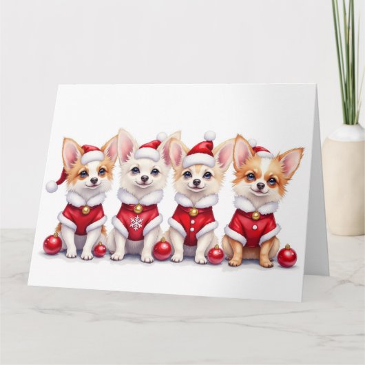 Papillon Christmas Dress Santa Hat Kaart (Voorkant)