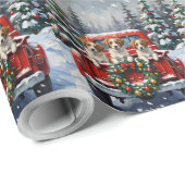 Papillon Christmas Red Truck Holiday Cadeaupapier (Rol Hoek)