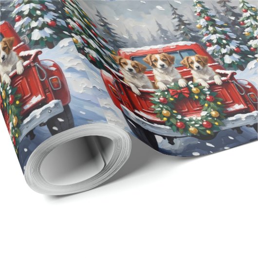Papillon Christmas Red Truck Holiday Cadeaupapier (Rol Hoek)