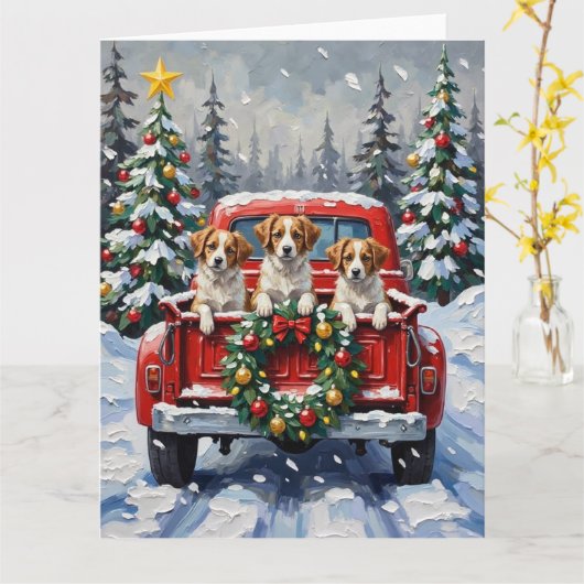 Papillon Christmas Red Truck Holiday Kaart (Gele Bloem)