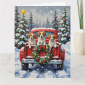 Papillon Christmas Red Truck Holiday Kaart (Voorkant)