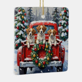 Papillon Christmas Red Truck Holiday Keramisch Ornament (Rechts)