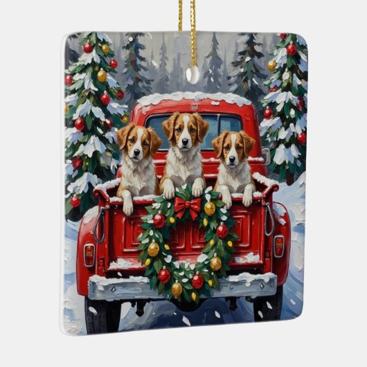 Papillon Christmas Red Truck Holiday Keramisch Ornament (Rechts)