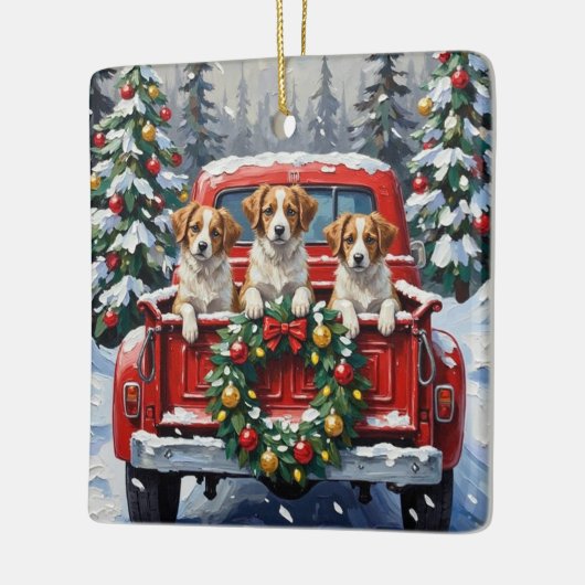 Papillon Christmas Red Truck Holiday Keramisch Ornament (Links)