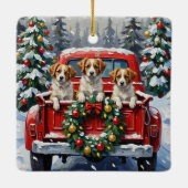 Papillon Christmas Red Truck Holiday Keramisch Ornament (Achterkant)