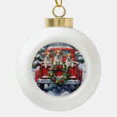 Papillon Christmas Red Truck Holiday Keramische Bal Ornament (Voorkant)