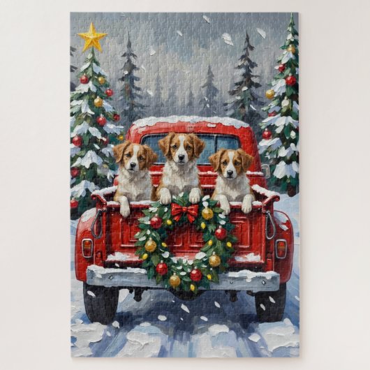 Papillon Christmas Red Truck Holiday Legpuzzel (Verticaal)