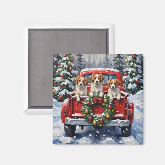 Papillon Christmas Red Truck Holiday Magneet (Voorkant / Achterkant)
