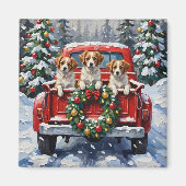 Papillon Christmas Red Truck Holiday Magneet (Voorkant)