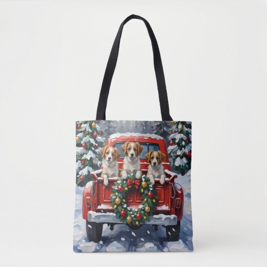 Papillon Christmas Red Truck Holiday Tote Bag (Voorkant)