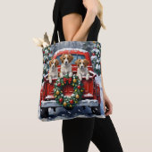 Papillon Christmas Red Truck Holiday Tote Bag (Dichtbij)