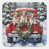 Papillon Christmas Red Truck Holiday Vierkante Sticker (Voorkant)